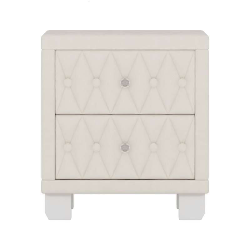 Table de chevet avec capitonnage à boutons Elegant, Beige