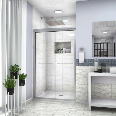 Cabine de douche coulissante demi-cadre l 48 po x H 76 po, 5/16 po (8 mm), argent brossé