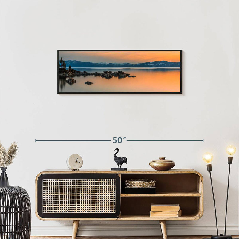 Rocky Lake Tahoe Sunset, 37" X 13", Floating Frame Black