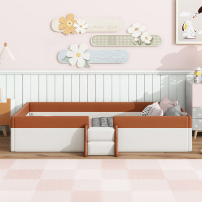 Twin Size Upholstered Daybed Frame With Fence And Stairs, Modern Day Bed
