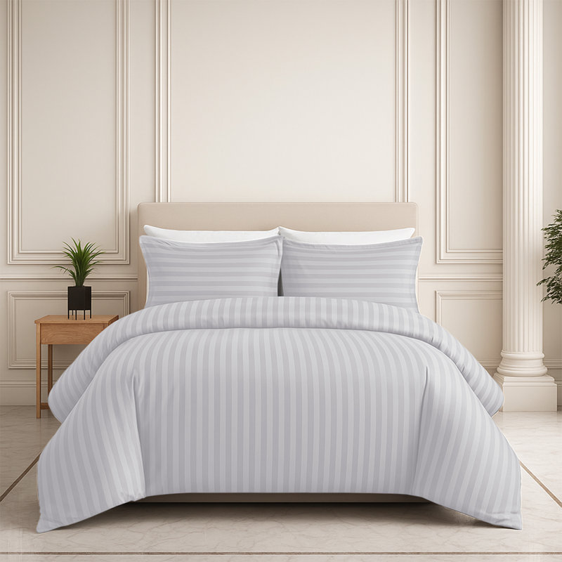 Microfiber Striped Duvet Cover Set with Pillowcases, Kingsize Duvet Cover Set + 2 Pillowcases, White