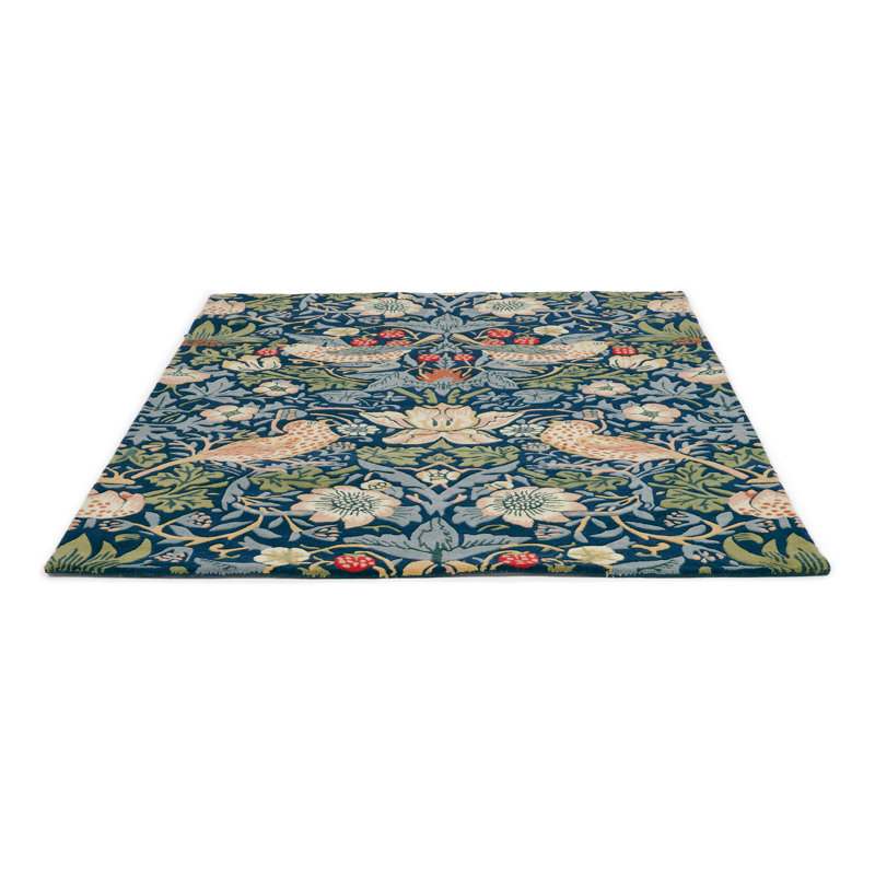 Wool Floral Area Rug in Blue, Rectangle 6'7" x 9'2"