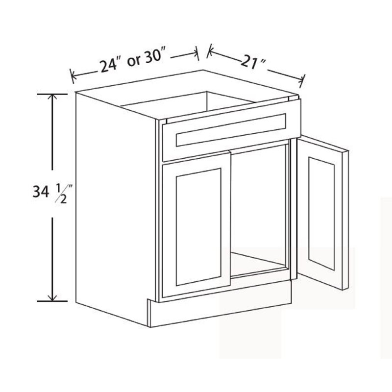 Armoire de meuble-lavabo 30 po - style Shaker, H 34,5 po x l 24 po x P 22 po