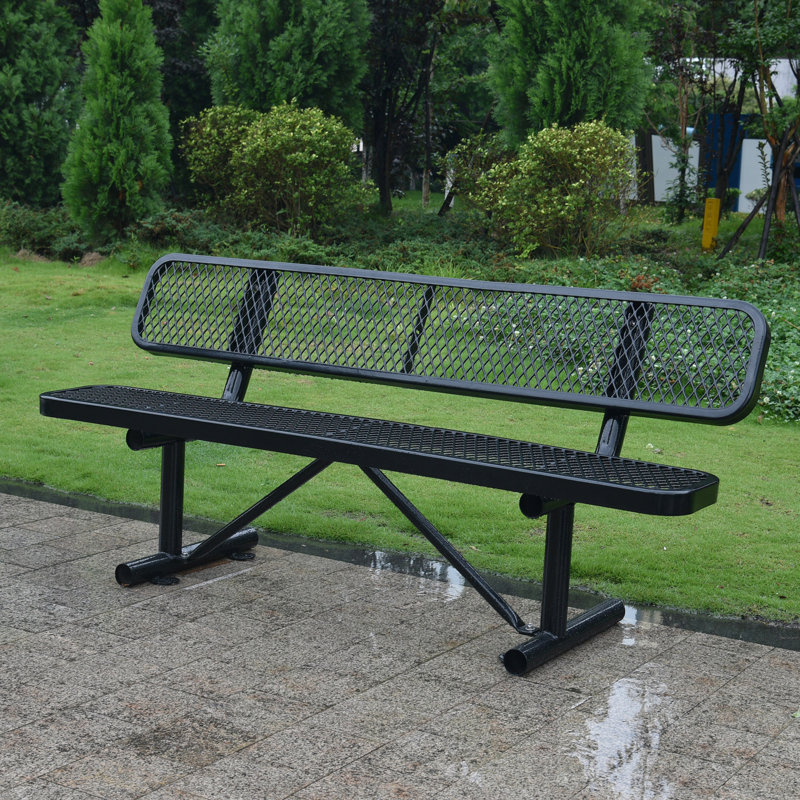 Banc d'extérieur en acier avec dossier, Bleu, H 32,61 po x l 72,11 po x P 23,13 po