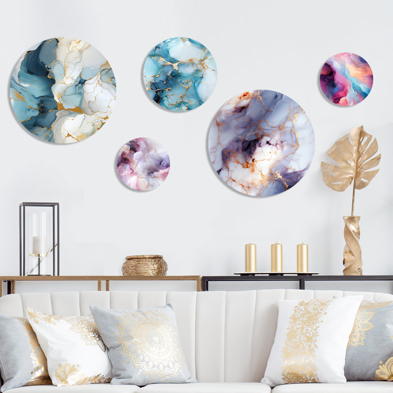 Lichfield - Ensemble d'art mural rond en marbre Glam 5 pièces