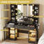 Grand bureau de coiffeuse avec lumières et miroir, 10 ampoules rondes avec miroir, prise de courant, 5 tiroirs, 8 tablettes avec éclairage de luminosité, support pour sèche-cheveux (sans tabouret)-537795455