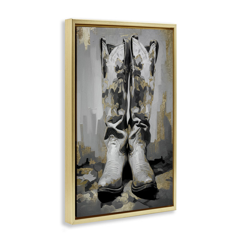 Toile flottante Glam Streaked bottes par Sasha, H 25 po x l 17 po, Cadre flottant gris lustré