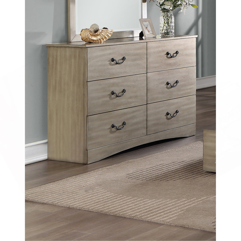 Commode 1 pièce, fini argent antique classique, 6 tiroirs, meuble de chambre à coucher