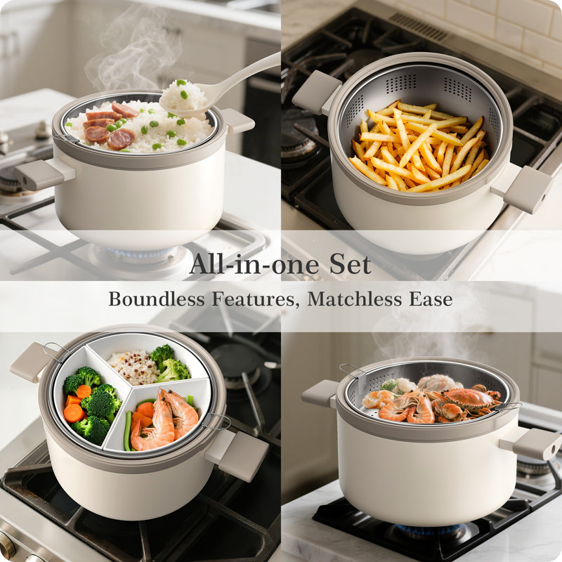 Casserole à pâtes polyvalente avec couvercle, Blanc
