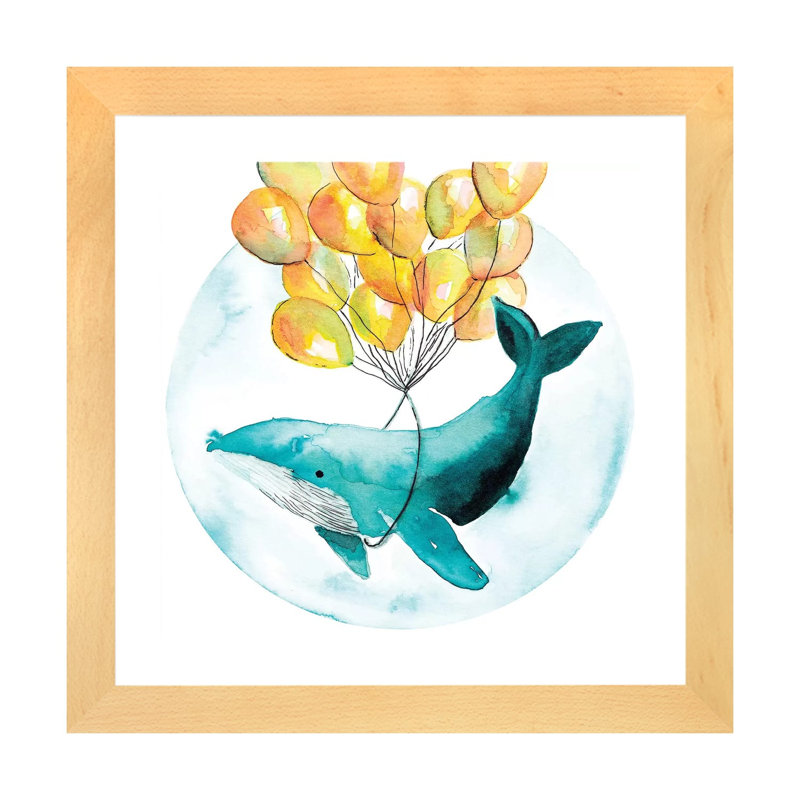 Baleine magique I - impression, Blanc, H 16 po x l 16 po x p 1 po, Papier avec cadre beige