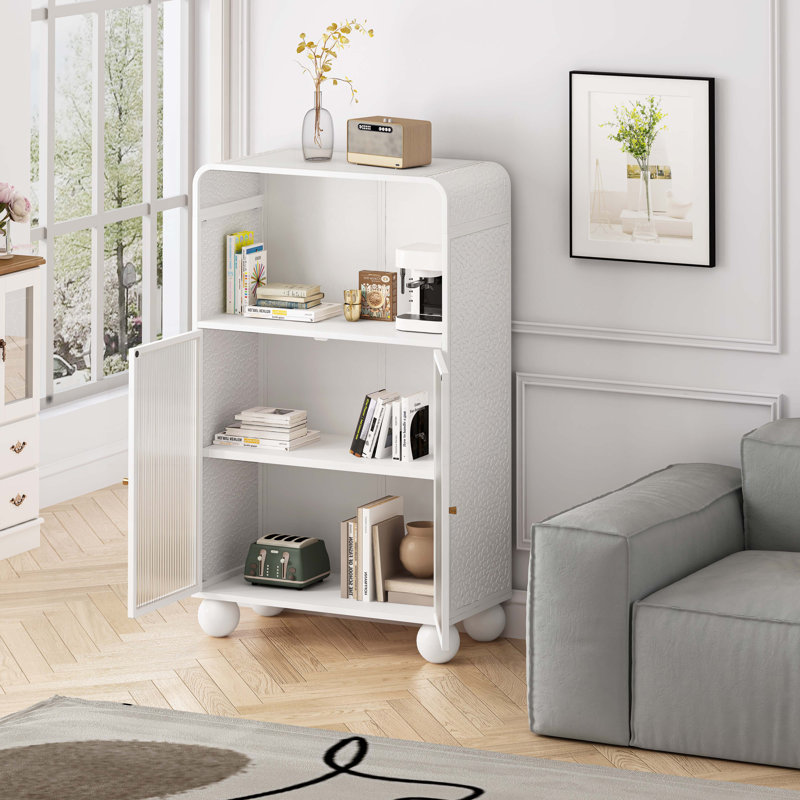 Armoire de rangement en bois avec porte en verre et tablettes, Blanc