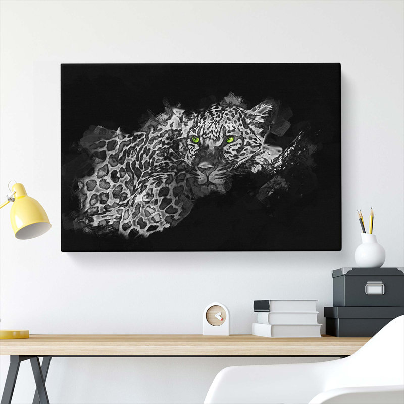 Leopard with Green Eyes High in Abstract - Wrapped Canvas, 60cm H x 91cm W x 3cm D