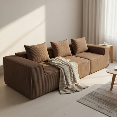 Canapé modulaire en velours côtelé à assise profonde avec style moderne à bras bas et support en mousse haute densité