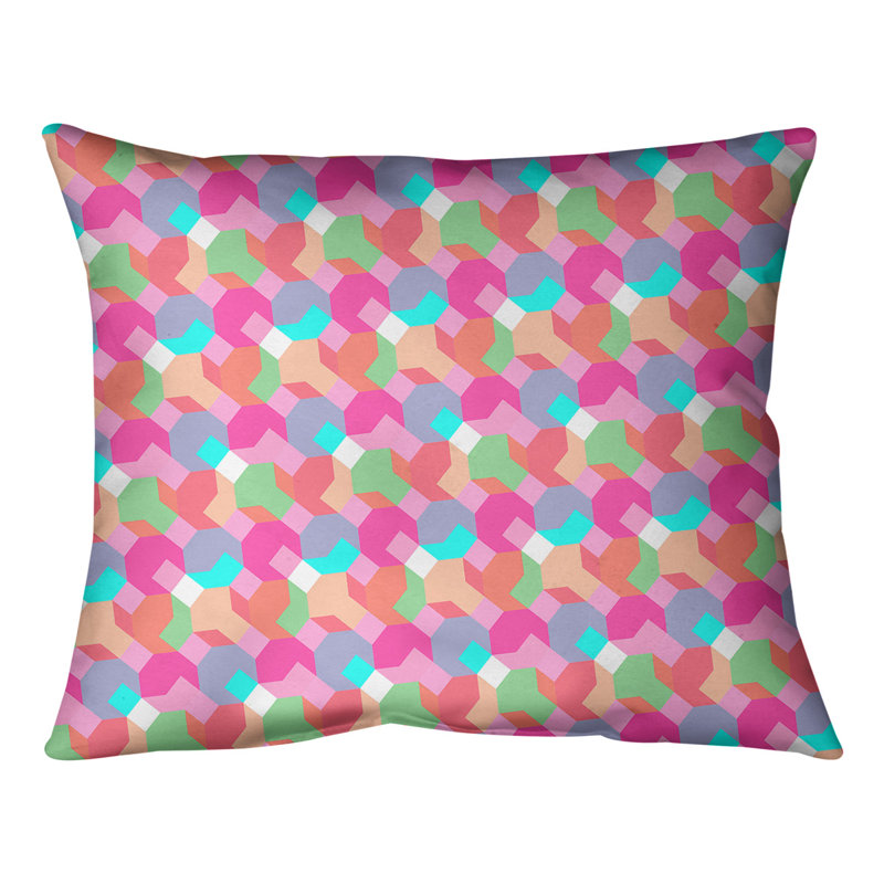 Housse de coussin carrée/insert, H 14 po x l 14 po, Rose / Vert / Gris, Duvet synthétique