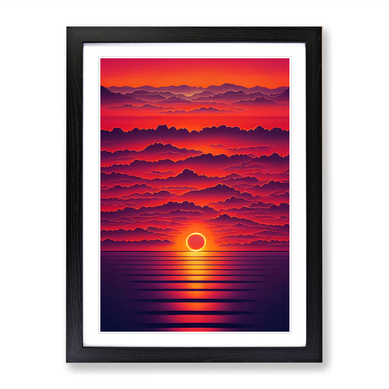 Powerful Ocean Sunset - Single Picture Frame Print, Black, 64cm H x 46cm W