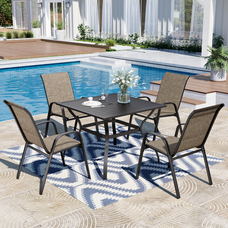 4-Person Patio Dining Set With Square Metal Table And PVC-coated polyester Sling Chairs (Set Of 5)