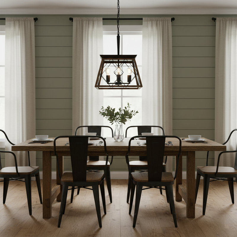 Lustre suspendu industriel 16 lumières en noyer de 16 po - Cage moderne en métal, luminaire suspendu réglable, cuisine / salle à manger, ampoules non incluses