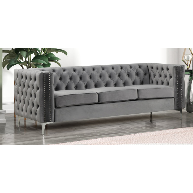 Pulaja 85'' Velvet Sofa, Grey Velvet