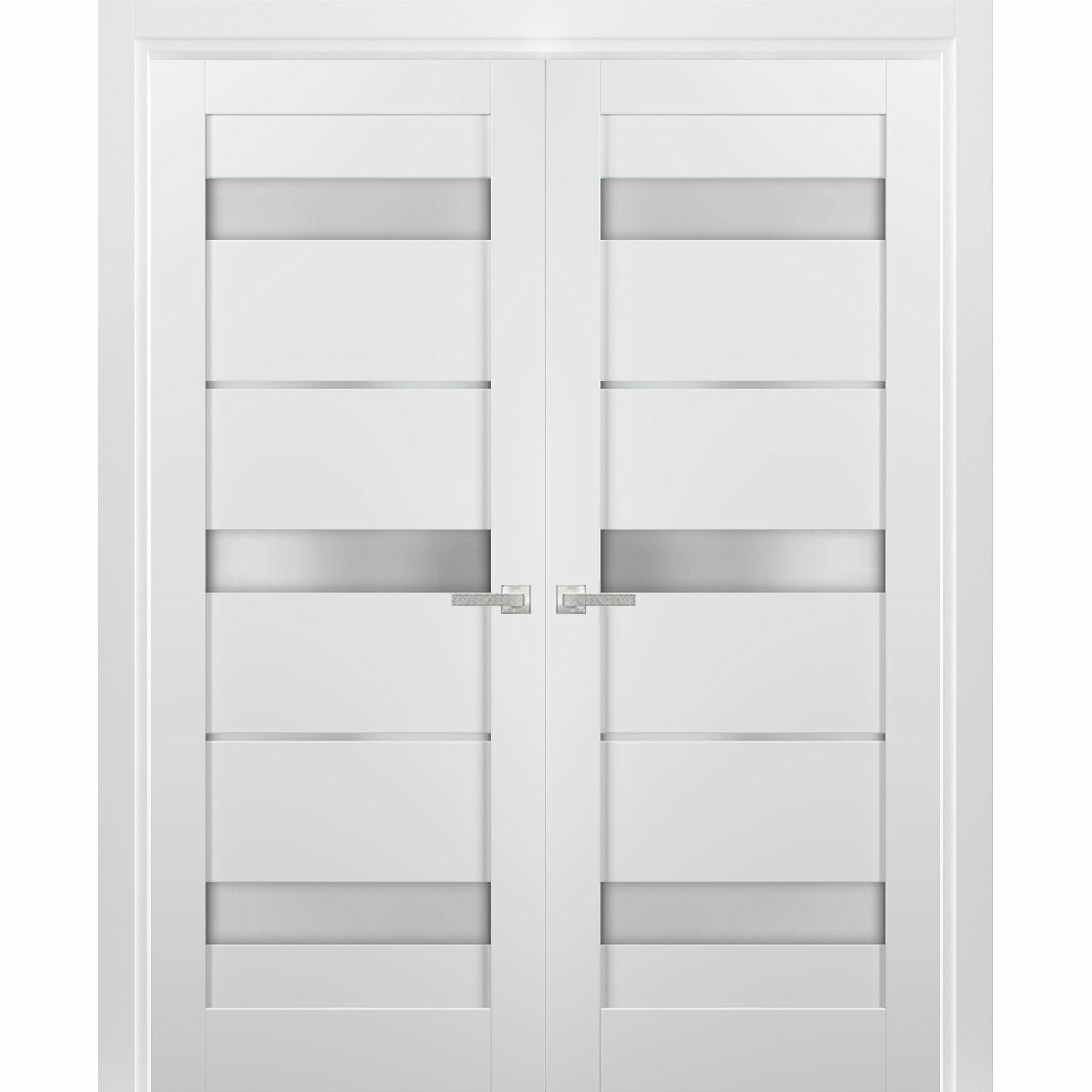 SARTODOORS Quadro Frosted Glass French White Doors with Installation ...