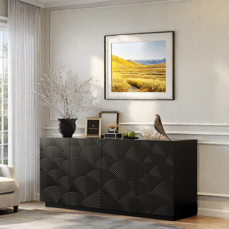 Buffet moderne avec 2 grandes armoires au design ondulé unique