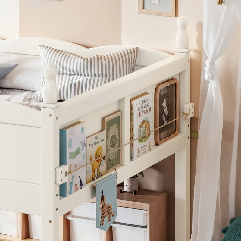 Lit mezzanine double sécuritaire avec rangement, panneau de fibres à densité moyenne en bois, peu encombrant pour la maison