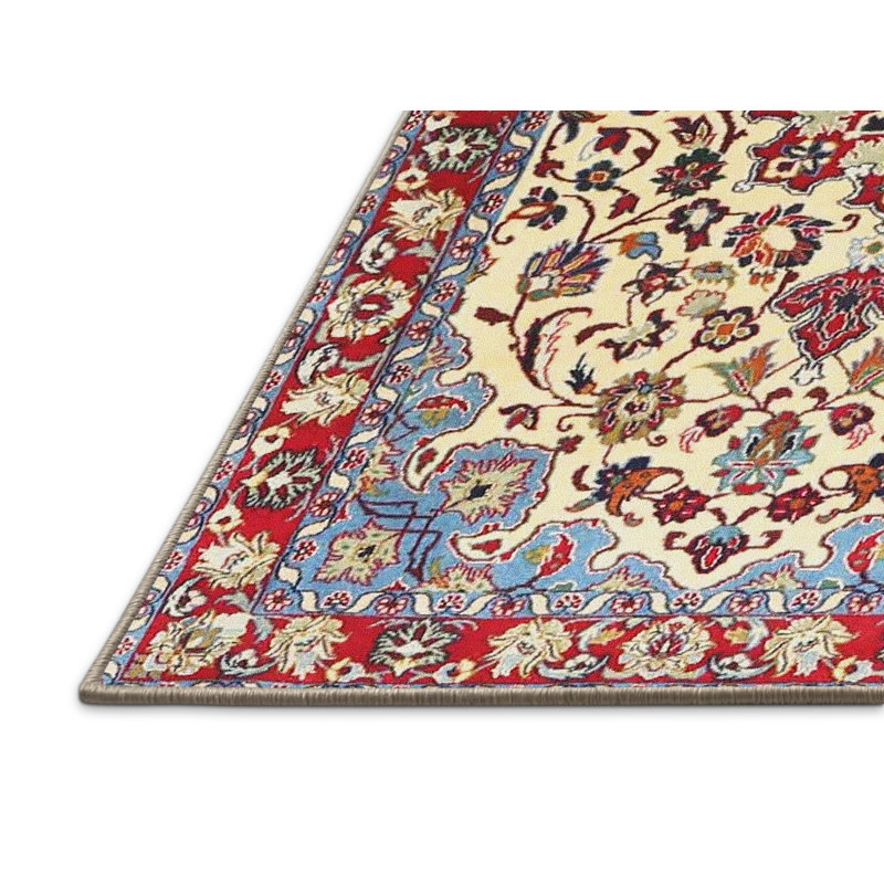 Tapis rouge/jaune/bleu traditionnel Eutropios, Rectangle 5 pi x 7 pi