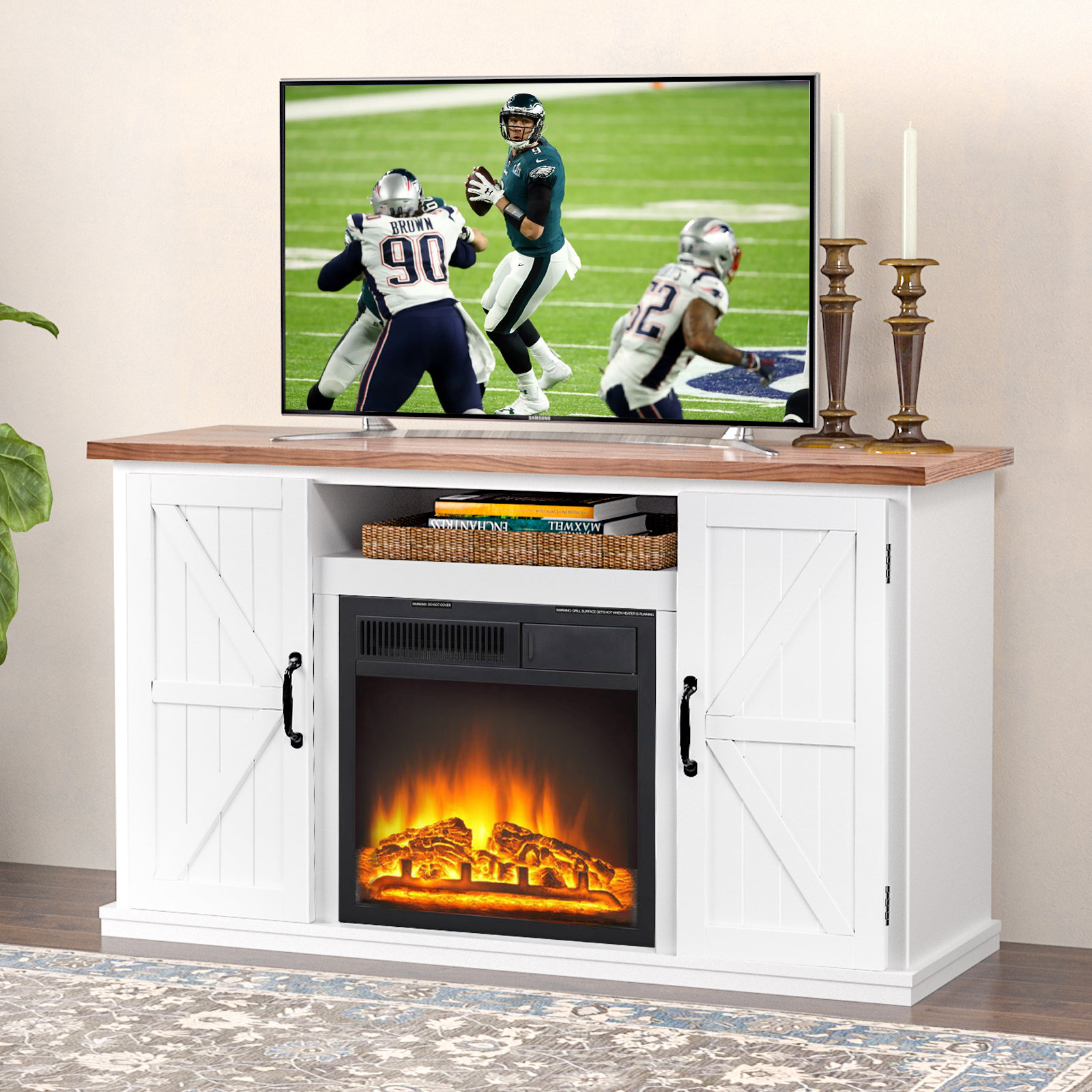 R.W.FLAME Media Console TV Stand With Electric Fireplace & Remote