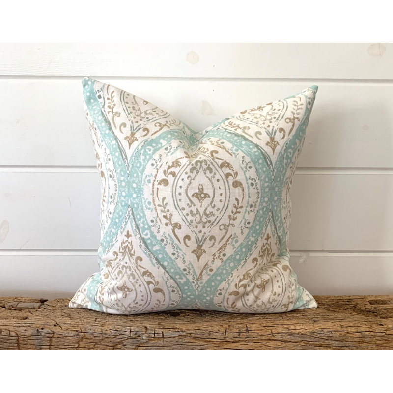 Housse de coussin turquoise à motif médaillon turquoise, H 12 po x l 19 po, Forme rectangulaire