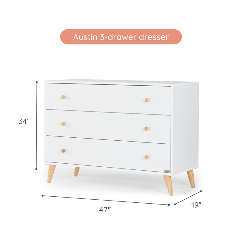 Austin 3- Drawer Dresser, White/Natural