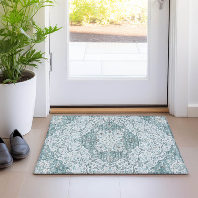 Machine Washable Indoor/Outdoor Claudian ACN1677 Teal Rug