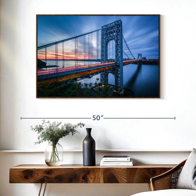 Pont George Washington à l'aube, Cadre flottant en noyer, 40 po x 27 po