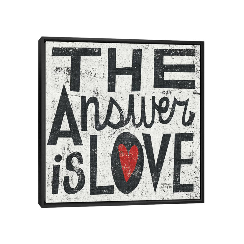 « the answer is love grunge », art textuel sur toile, H 18 po x l 18 po x P 1,5 po, Toile avec cadre noir, Pas de tapis