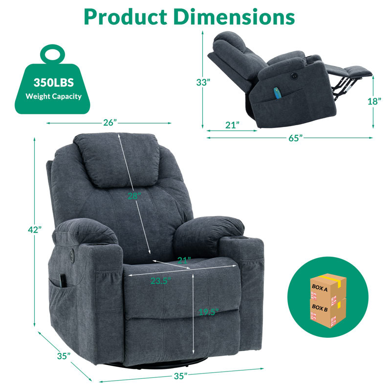 Upholstered Recliner, Gray Blue Polyester Blend