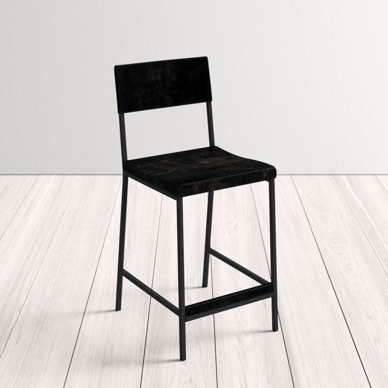 Tabouret de comptoir en bois massif Boggs, Noir, noir, noir, noir, Tabouret de comptoir (hauteur d'assise de 24,8 po)