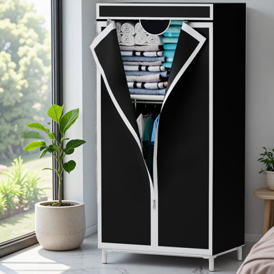 Portable Closet Organizers and Storage with Hanging & Folding Sections, Space-Saving Wardrobe Closet Organizer, Full-Cover Dustproof Hanging Clothing Rack for Bedroom, Apartment, Dorm