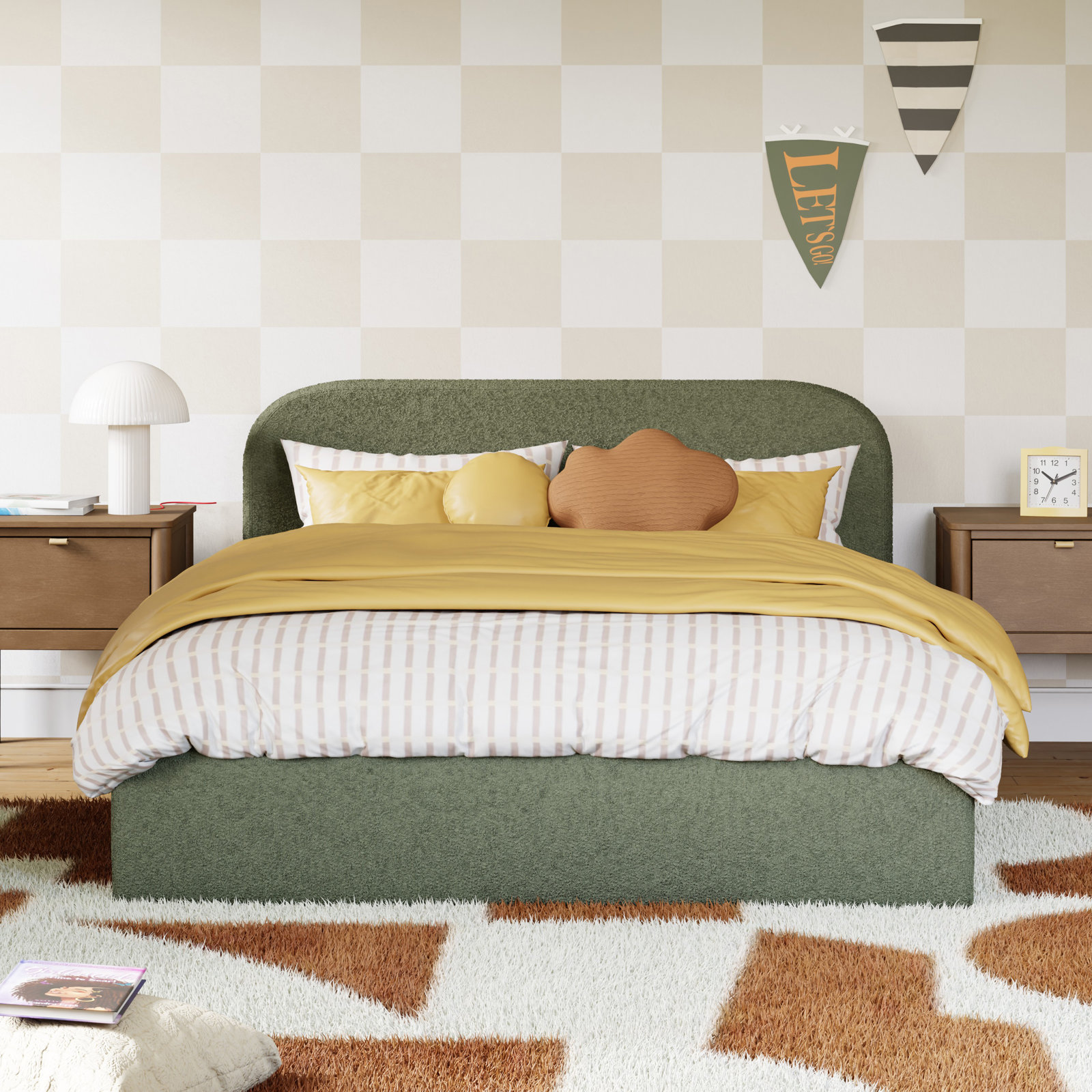 Nara Bed, Performance Olive Boucle, Full