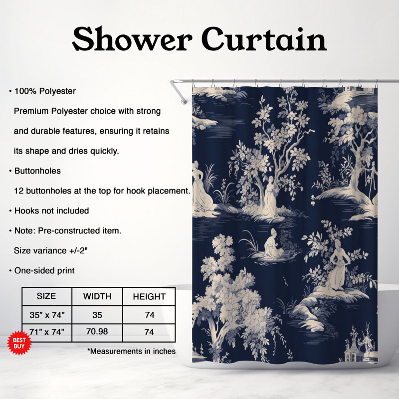 Rideau de douche standard 1 pièce Timeless Tapisserie, H 74 po x l 71 po