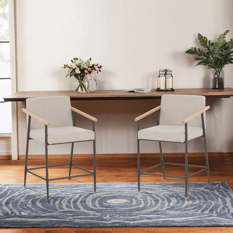 Tabouret de comptoir avec cadre en fer - ensemble de 2 - espresso + beige, Beige