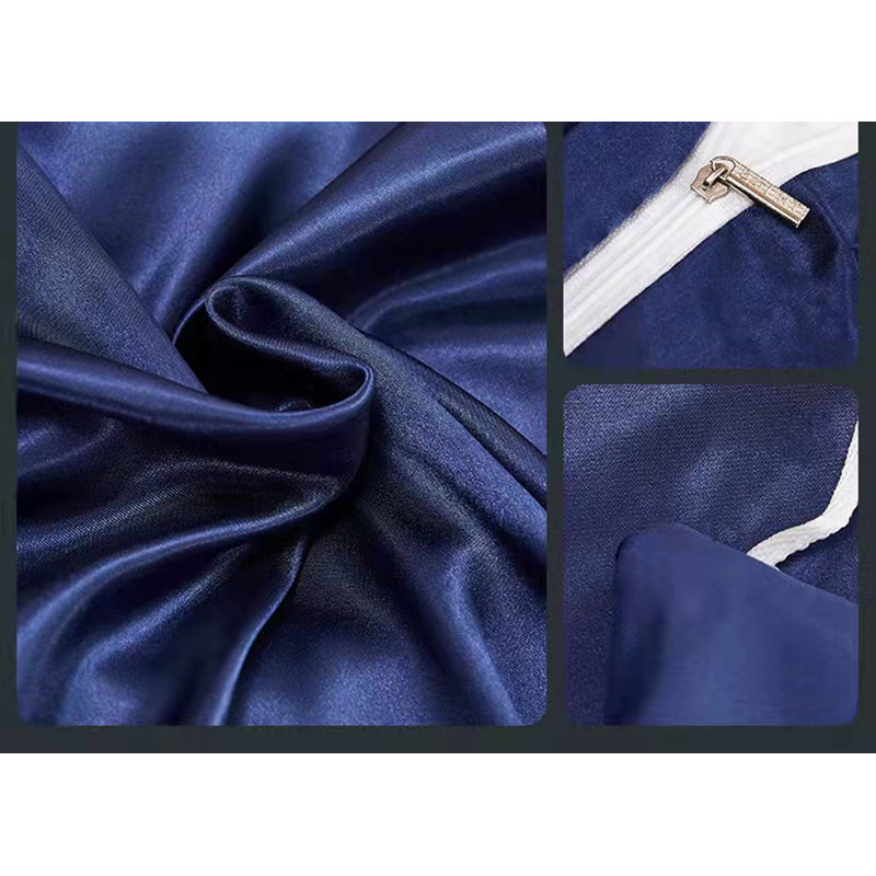 Ensemble de literie en satin à densité de tissage 201 fils, Bleu foncé