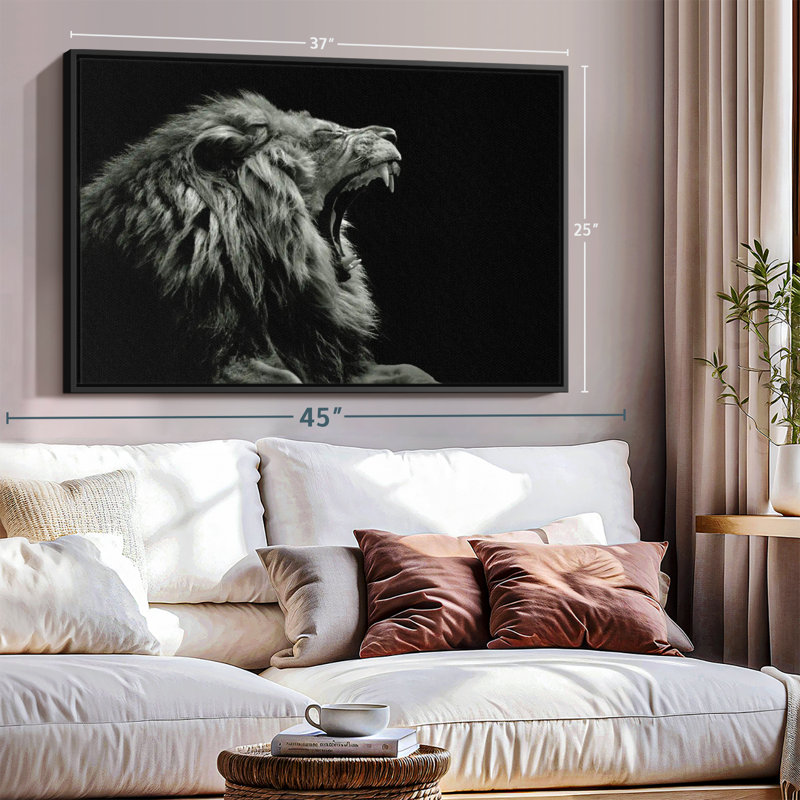 Animal "Art mural tête de lion rugissant", H 25 po x l 37 po