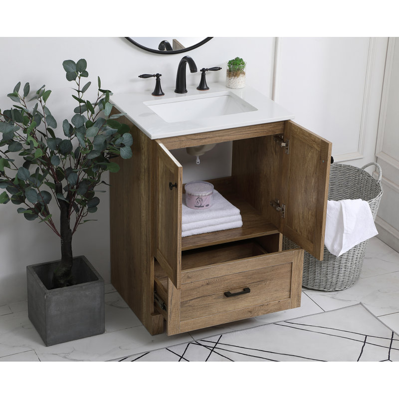 Soma 24'' Single Bathroom Vanity with Engineered Marble Top, Natural Oak