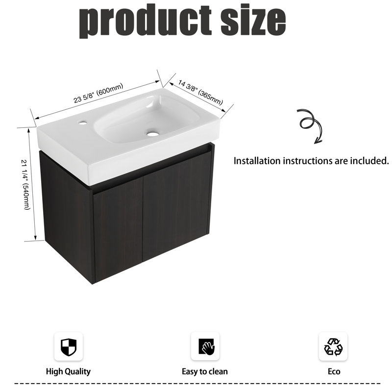 24'' Single Bathroom Vanity with Resin Top, Black