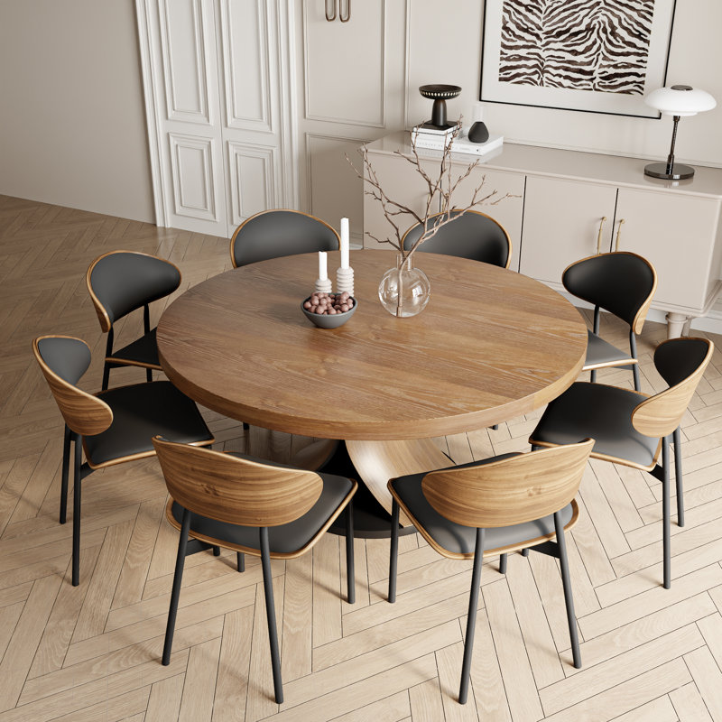 Ensemble de salle à manger 2 à 8 places en bois massif, 9 pièces : table, 8 chaises, H 29,52 po x l 59 po x P 59 po
