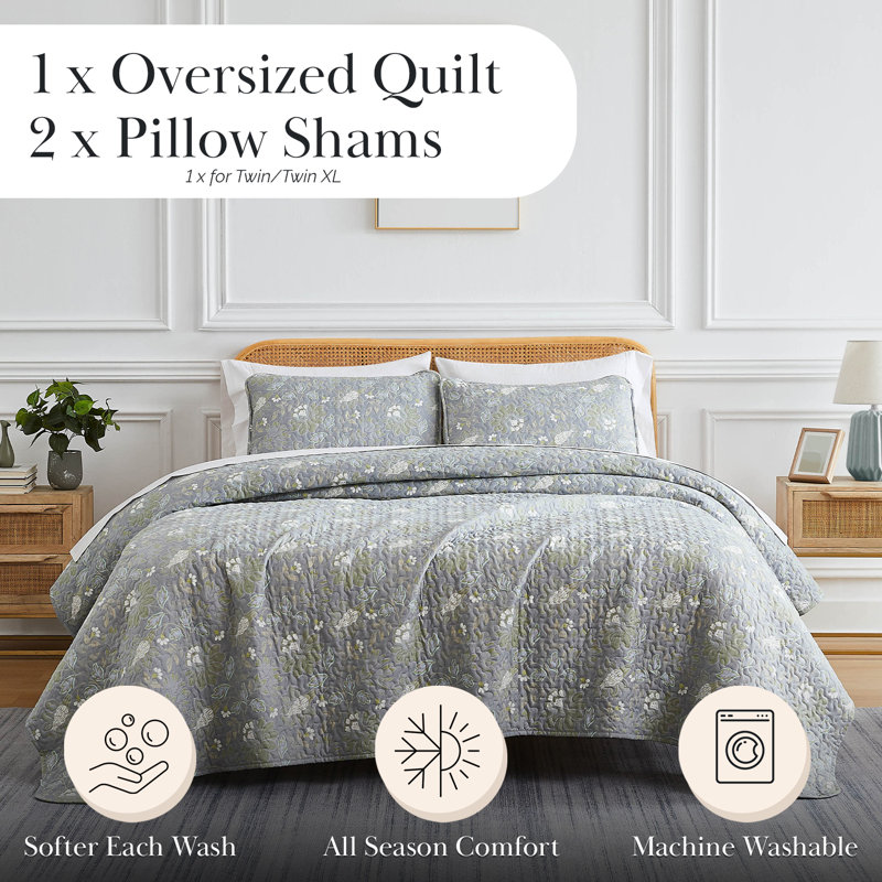 Boho Paisley Collection Infinite Blossom Microfiber Quilt Set, King/Cal. King Quilt + 2 King Shams