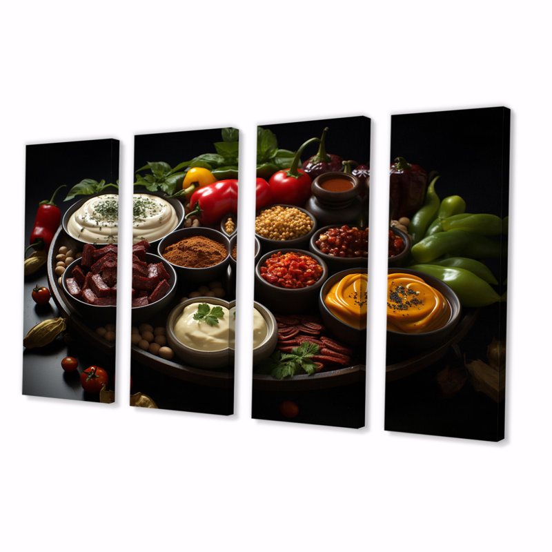 Condiments, photographie alimentaire - nourriture et boissons, art mural, salon, 4 panneaux