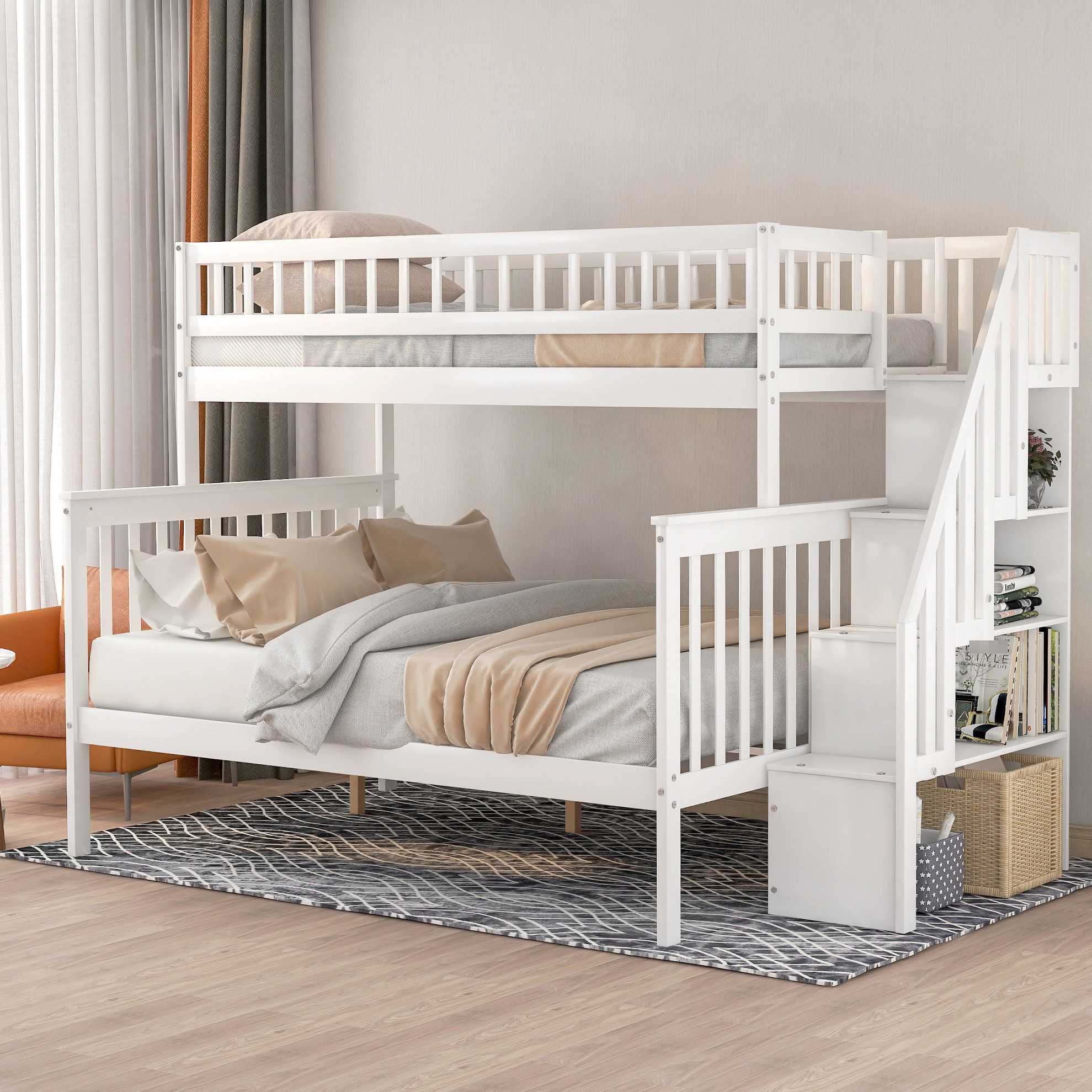 Stair Way Rung Latitude Run® Stairway Bunk Bed Twin Over Full, White - Pine & Storage ...