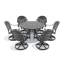 Ensemble de salle à manger 7 pièces en aluminium coulé toutes saisons avec 6 chaises pivotantes et une table, noir