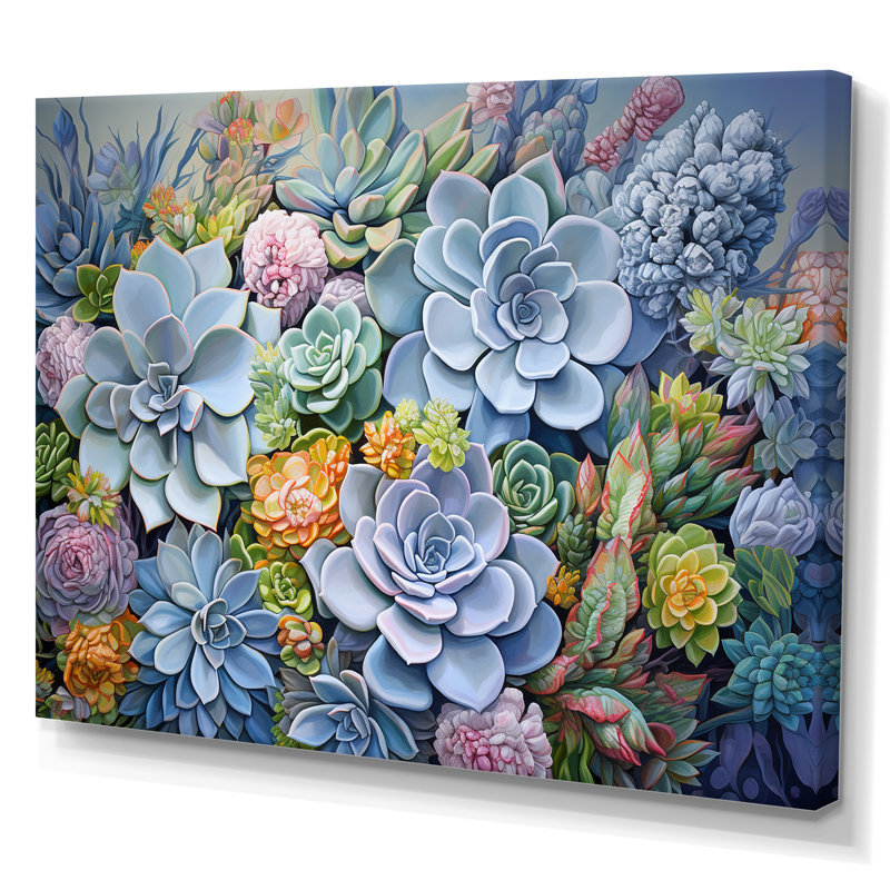 «Blue Succulent Dessert Charm» sur toile, Toile tendue, H 30 po x l 40 po x P 1,5 po