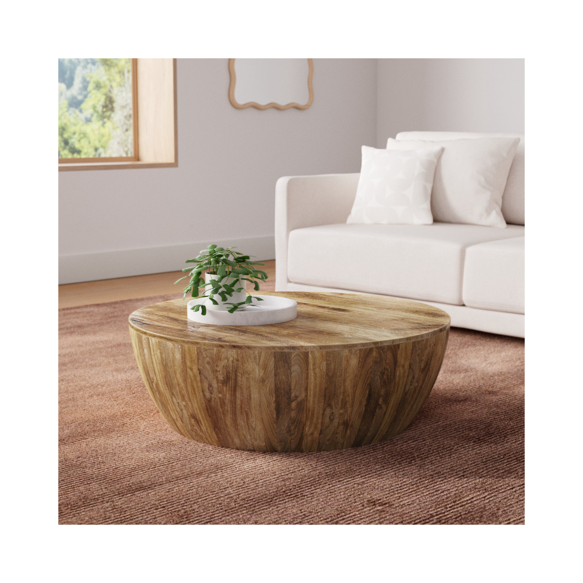 Mango Wood Drum Coffee Table, Natural