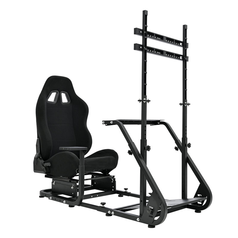 Anman Racing Sim Cockpit with TV Stand & Black Seat Fit for Thrustmaster Logitech G923, Not Include Steering wheel & Wheels & Pedals and Shifter Handbrake 